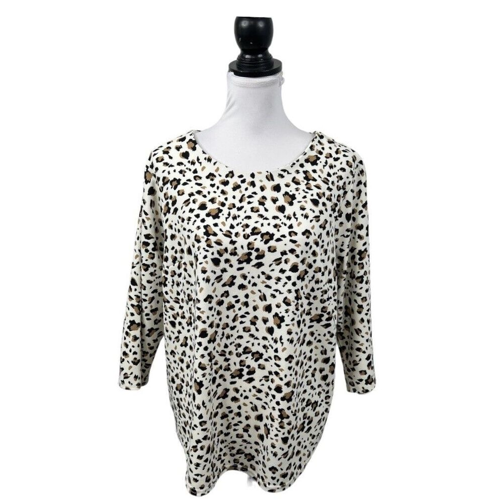 Melloday Blouse Knit Top Plus Size 1X Animal Print Keyhole 3/4 Sleeve Pullover